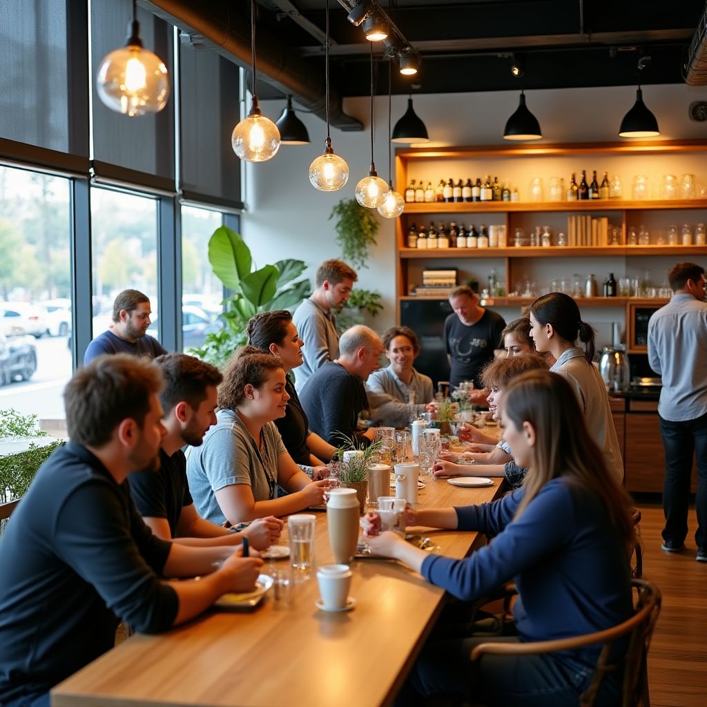 Busy coffee shop interior